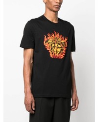 schwarzes bedrucktes T-Shirt mit einem Rundhalsausschnitt von Versace