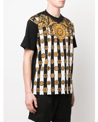 schwarzes bedrucktes T-Shirt mit einem Rundhalsausschnitt von VERSACE JEANS COUTURE