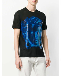 schwarzes bedrucktes T-Shirt mit einem Rundhalsausschnitt von Versace