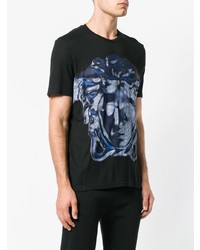 schwarzes bedrucktes T-Shirt mit einem Rundhalsausschnitt von Versace