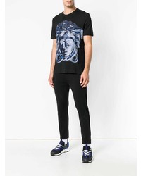 schwarzes bedrucktes T-Shirt mit einem Rundhalsausschnitt von Versace