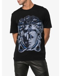 schwarzes bedrucktes T-Shirt mit einem Rundhalsausschnitt von Versace