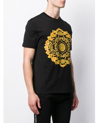 schwarzes bedrucktes T-Shirt mit einem Rundhalsausschnitt von Versace