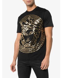 schwarzes bedrucktes T-Shirt mit einem Rundhalsausschnitt von Versace