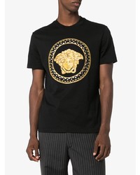 schwarzes bedrucktes T-Shirt mit einem Rundhalsausschnitt von Versace