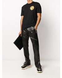 schwarzes bedrucktes T-Shirt mit einem Rundhalsausschnitt von Versace