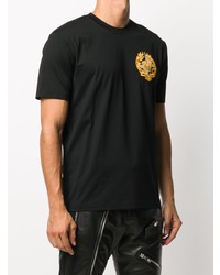 schwarzes bedrucktes T-Shirt mit einem Rundhalsausschnitt von Versace