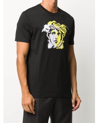 schwarzes bedrucktes T-Shirt mit einem Rundhalsausschnitt von Versace