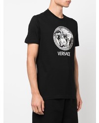 schwarzes bedrucktes T-Shirt mit einem Rundhalsausschnitt von Versace