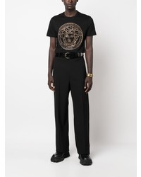 schwarzes bedrucktes T-Shirt mit einem Rundhalsausschnitt von Versace