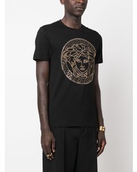 schwarzes bedrucktes T-Shirt mit einem Rundhalsausschnitt von Versace