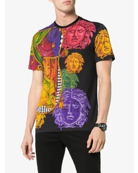 schwarzes bedrucktes T-Shirt mit einem Rundhalsausschnitt von Versace