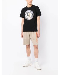 schwarzes bedrucktes T-Shirt mit einem Rundhalsausschnitt von A Bathing Ape