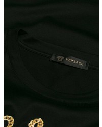 schwarzes bedrucktes T-Shirt mit einem Rundhalsausschnitt von Versace