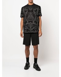 schwarzes bedrucktes T-Shirt mit einem Rundhalsausschnitt von Versace