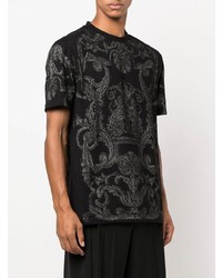 schwarzes bedrucktes T-Shirt mit einem Rundhalsausschnitt von Versace