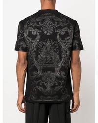 schwarzes bedrucktes T-Shirt mit einem Rundhalsausschnitt von Versace