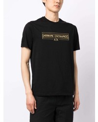 schwarzes bedrucktes T-Shirt mit einem Rundhalsausschnitt von Armani Exchange