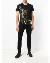 schwarzes bedrucktes T-Shirt mit einem Rundhalsausschnitt von Versace Jeans