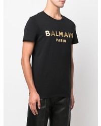 schwarzes bedrucktes T-Shirt mit einem Rundhalsausschnitt von Balmain