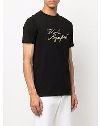 schwarzes bedrucktes T-Shirt mit einem Rundhalsausschnitt von Karl Lagerfeld