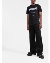 schwarzes bedrucktes T-Shirt mit einem Rundhalsausschnitt von Moschino