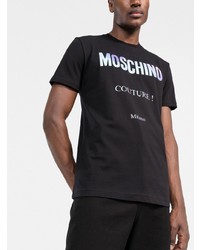 schwarzes bedrucktes T-Shirt mit einem Rundhalsausschnitt von Moschino