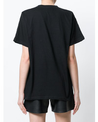 schwarzes bedrucktes T-Shirt mit einem Rundhalsausschnitt von P.A.R.O.S.H.