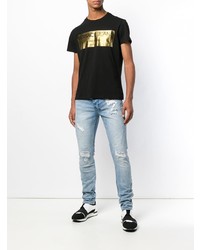 schwarzes bedrucktes T-Shirt mit einem Rundhalsausschnitt von Versace Jeans