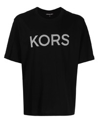 schwarzes bedrucktes T-Shirt mit einem Rundhalsausschnitt von Michael Kors