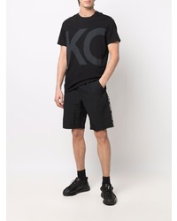 schwarzes bedrucktes T-Shirt mit einem Rundhalsausschnitt von Michael Kors