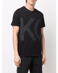 schwarzes bedrucktes T-Shirt mit einem Rundhalsausschnitt von Michael Kors