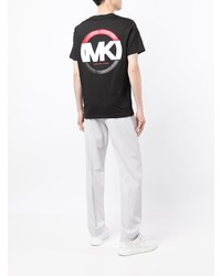 schwarzes bedrucktes T-Shirt mit einem Rundhalsausschnitt von Michael Kors