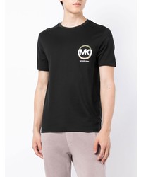 schwarzes bedrucktes T-Shirt mit einem Rundhalsausschnitt von Michael Kors