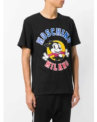 schwarzes bedrucktes T-Shirt mit einem Rundhalsausschnitt von Moschino