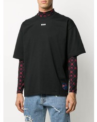 schwarzes bedrucktes T-Shirt mit einem Rundhalsausschnitt von MSGM