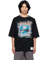 schwarzes bedrucktes T-Shirt mit einem Rundhalsausschnitt von Miharayasuhiro