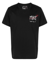 schwarzes bedrucktes T-Shirt mit einem Rundhalsausschnitt von MIKE