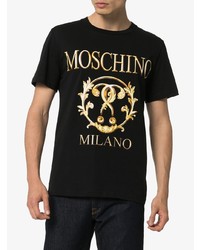 schwarzes bedrucktes T-Shirt mit einem Rundhalsausschnitt von Moschino