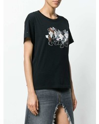 schwarzes bedrucktes T-Shirt mit einem Rundhalsausschnitt von Marcelo Burlon County of Milan