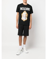 schwarzes bedrucktes T-Shirt mit einem Rundhalsausschnitt von Moschino