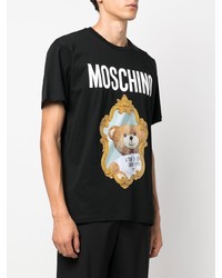 schwarzes bedrucktes T-Shirt mit einem Rundhalsausschnitt von Moschino