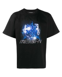 schwarzes bedrucktes T-Shirt mit einem Rundhalsausschnitt von Misbhv