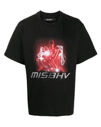 schwarzes bedrucktes T-Shirt mit einem Rundhalsausschnitt von Misbhv