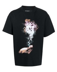 schwarzes bedrucktes T-Shirt mit einem Rundhalsausschnitt von Misbhv