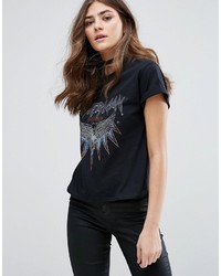 schwarzes bedrucktes T-Shirt mit einem Rundhalsausschnitt von Miss Selfridge