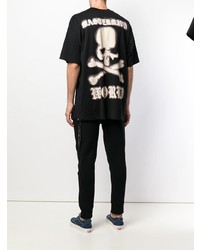 schwarzes bedrucktes T-Shirt mit einem Rundhalsausschnitt von Mastermind Japan