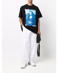 schwarzes bedrucktes T-Shirt mit einem Rundhalsausschnitt von Off-White