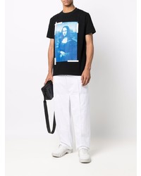 schwarzes bedrucktes T-Shirt mit einem Rundhalsausschnitt von Off-White