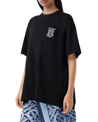 schwarzes bedrucktes T-Shirt mit einem Rundhalsausschnitt von Burberry